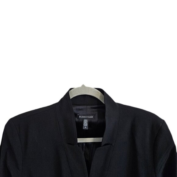 Eileen Fisher Notch Collar Long Blazer Jacket Wool Blend Black 12 - Picture 3 of 13